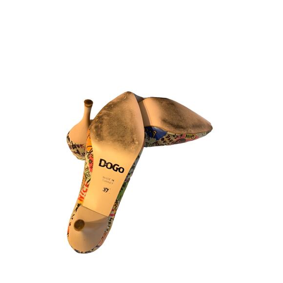 DOGO Vegan High Heel Shoes Cartoon And Slogans Print Women's Size 7 - Picture 13 of 14